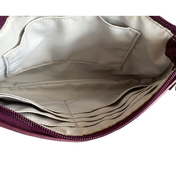 COACH Dotted Op Art Khaki Canvas Plum Purple Leather Large Wristlet + Bag Charm - Picture 4 of 6